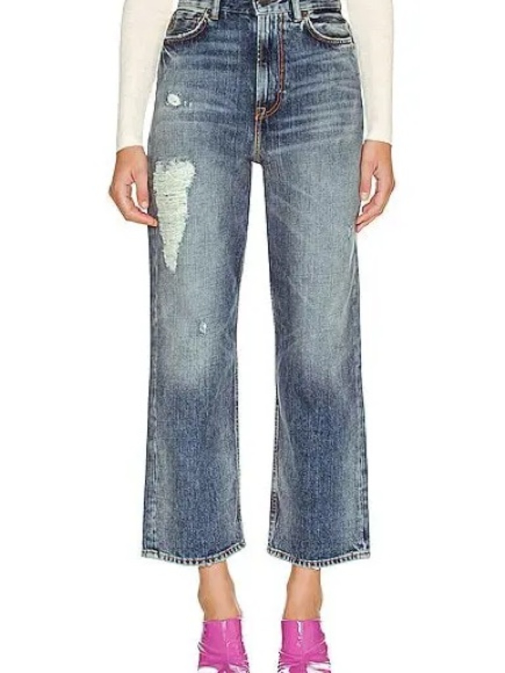 Acne Distressed Wide-Leg Jeans High Rise